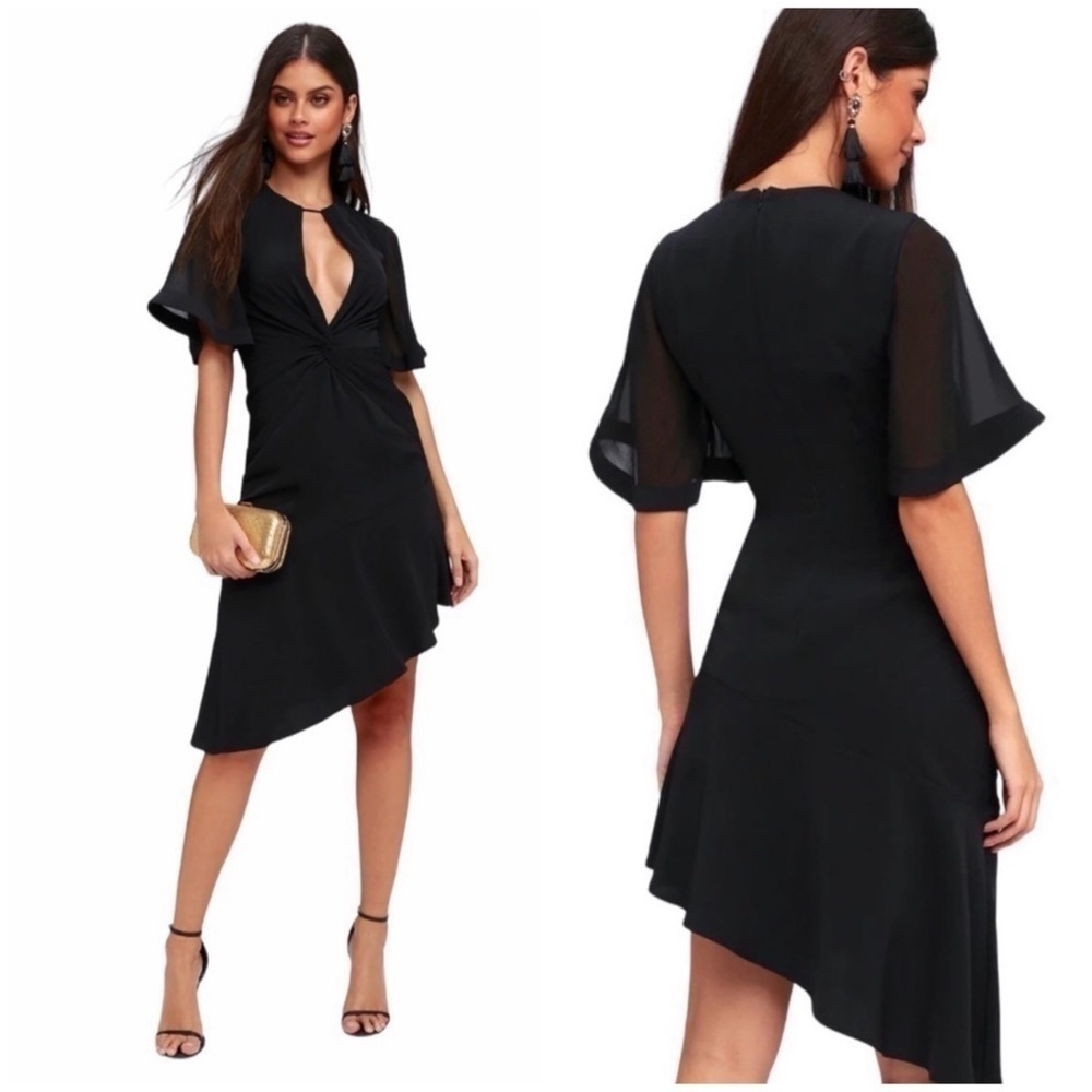 KEEPSAKE the Label No Love Black Knotted Midi Dress in Black Size M